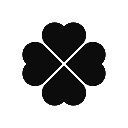 Clover icon. Black silhouette of a quatrefoil. Vector drawing. Isolated object on a white background. Isolate.