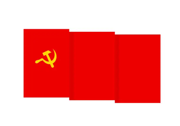 Vector illustration of Flag of USSR. Soviet Union symbol. Isolated on white. Star, hammer and sickle.  Vector template for poster, banner, flyer, etc
