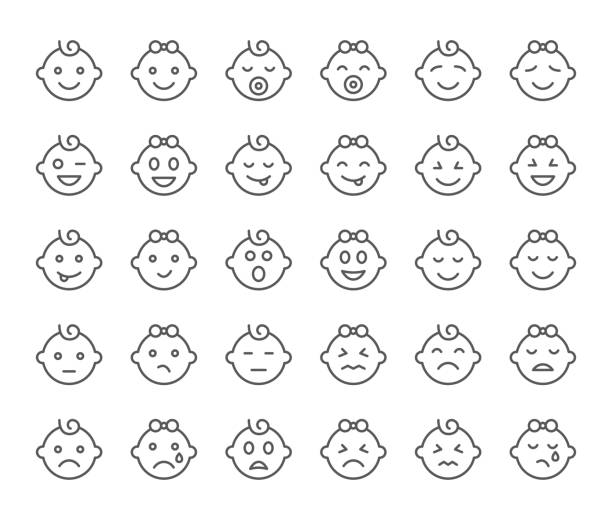 ilustraciones, imágenes clip art, dibujos animados e iconos de stock de bebé emoticons - baby cute laughing human face