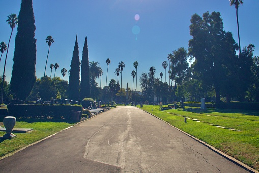 Hollywood Forever Cemetery On Sunny Day Located In Southern California