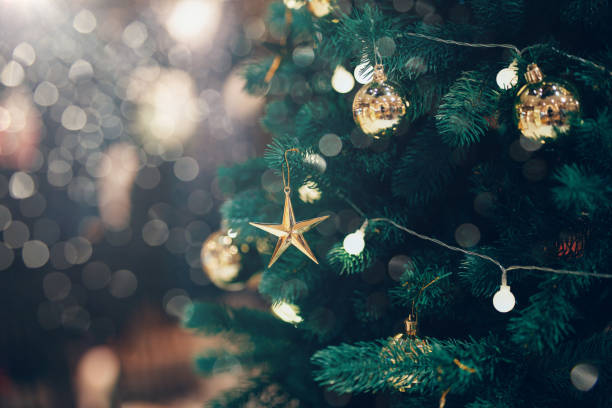 istock Closeup of Christmas pine tree with snow 1360756614