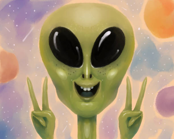 istock hand drawn portrait of cute funny friendly alien showing peace gesture 1360768040