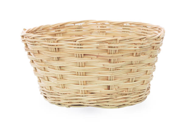 istock Empty wooden wicker basket isolated on white background. 1360774647