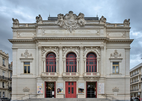 Sète, France - October 29,2021: The front facade of the municipal theatre in Sète, France.