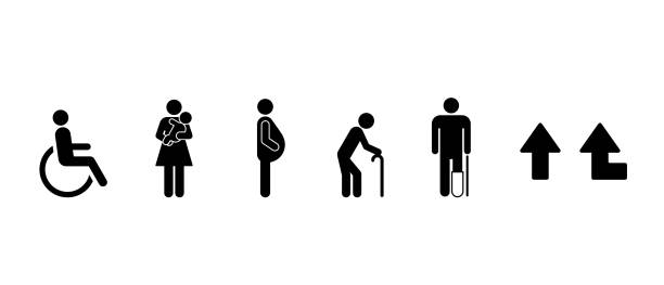 набор общедоступных значков приоритетного места - silhouette interface icons wheelchair icon set stock illustrations