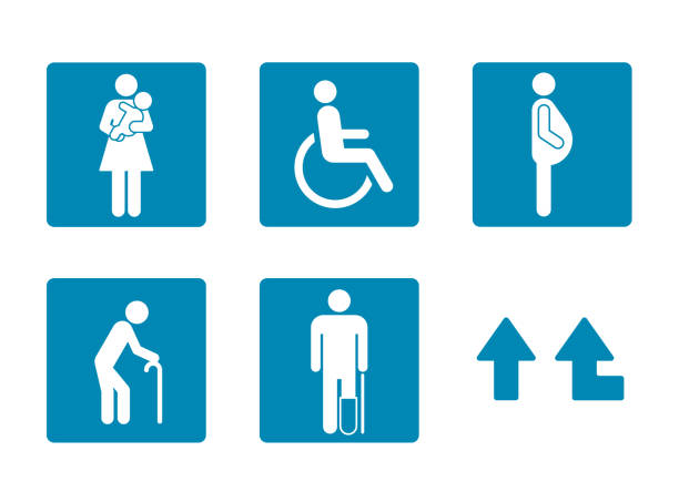 набор общедоступных значков приоритетного места - silhouette interface icons wheelchair icon set stock illustrations