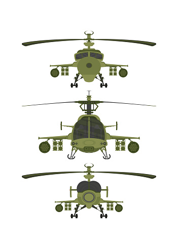 Set Helicopters military 2D illastration on white isolate background