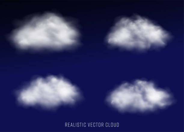 ilustraciones, imágenes clip art, dibujos animados e iconos de stock de conjunto vectorial elemento de diseño abstracto realista de nubes de niebla - cotton cloud cloudscape cumulus cloud