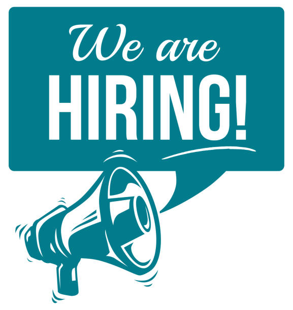 We are hiring - advertising sign with megaphone decorative vector artwork classified ad audio stock illustrations