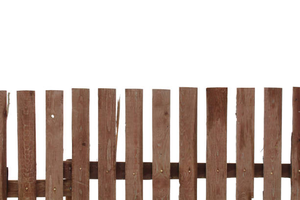 istock Old wooden fence. Close-up. Front horizontal view. The isolated object on a white background. Isolate. 1360791475