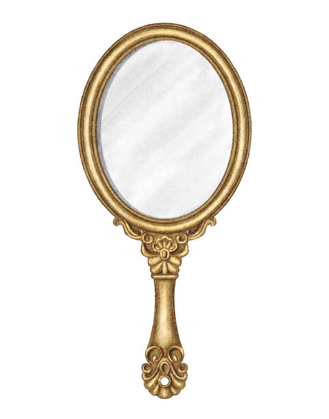 illustrations, cliparts, dessins animés et icônes de aquarelle vintage miroir ovale ovale doré - handle