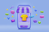 Shopping icon with store smartphone design for e commerce