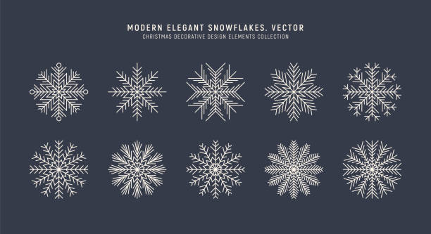 우아한 현대 화려한 눈송이 벡터 세트 빈티지 스타일 격리 에 배경 - snowflakes stock illustrations
