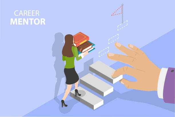 bildbanksillustrationer, clip art samt tecknat material och ikoner med 3d isometric flat vector conceptual illustration of career mentor - praktikant