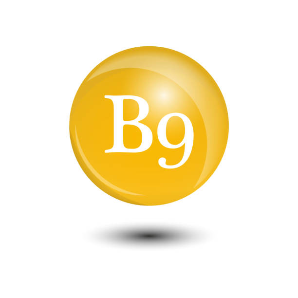 istock Vitamin b9 and structure. Medicine capsule, Golden substance. 3D Vitamin complex with chemical formula. Personal care and beauty concept 1360800434