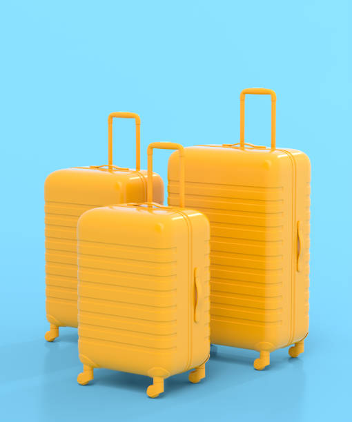istock Colorful suitcase on monochrome blue background. 3D render of summer concept 1360800763