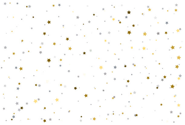 istock Christmas drawing with gold and silver stars. Silver and gold  star Celebration Confetti. 1360804067