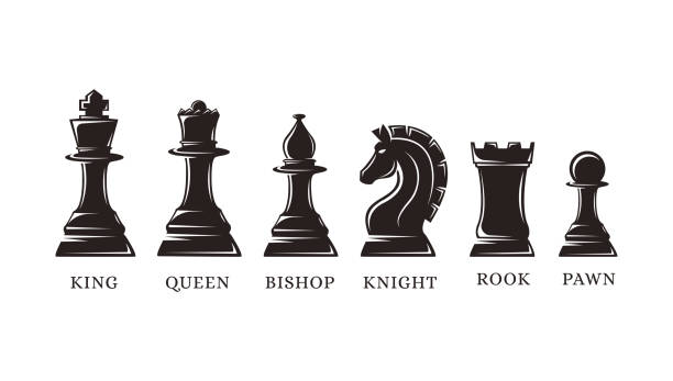 실루엣 체스 조각 벡터 아이콘의 세트는 흰색 배경에 - chess king chess chess piece black stock illustrations