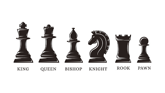 Set of silhouettes chess piece vector icons on white background