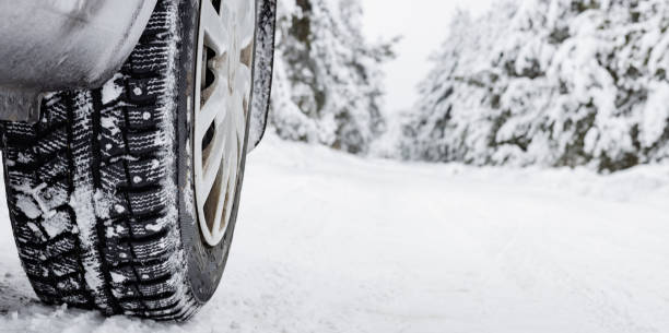 istock tire on a winter snow-covered road in the forest 1360805052