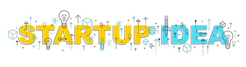 Startup Idea words with icons flat vector design.