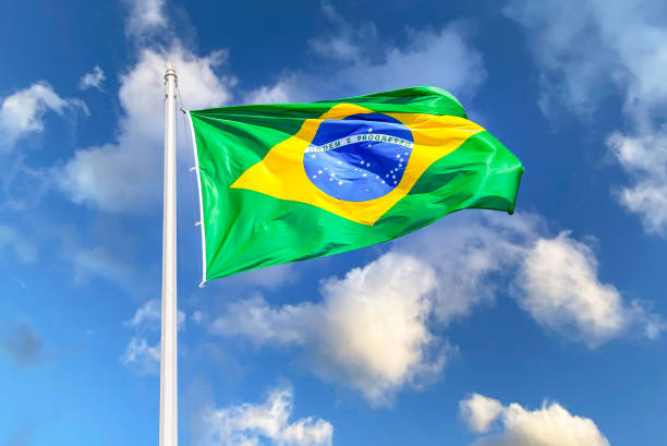 istock Brazilian state flag waving on the wind 1360807850