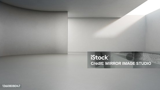 istock Abstract interior design 3D rendering of modern showroom. 1360808047