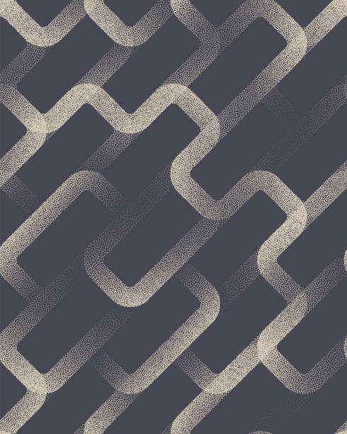 복잡한 둥근 직선 벡터 시프트 매끄러운 패턴 복고풍 배경 - 1960s style 1970s style seamless wallpaper pattern stock illustrations