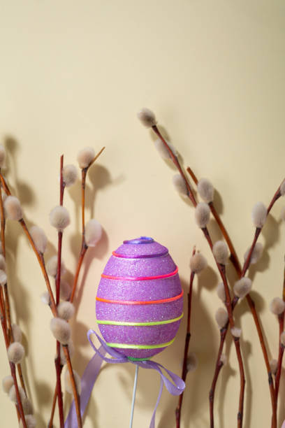 istock Velvet Violet Easter eggs and pussy willow twigs 1360811511