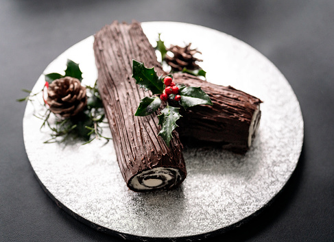 Traditional Christmas Yule Log Cake