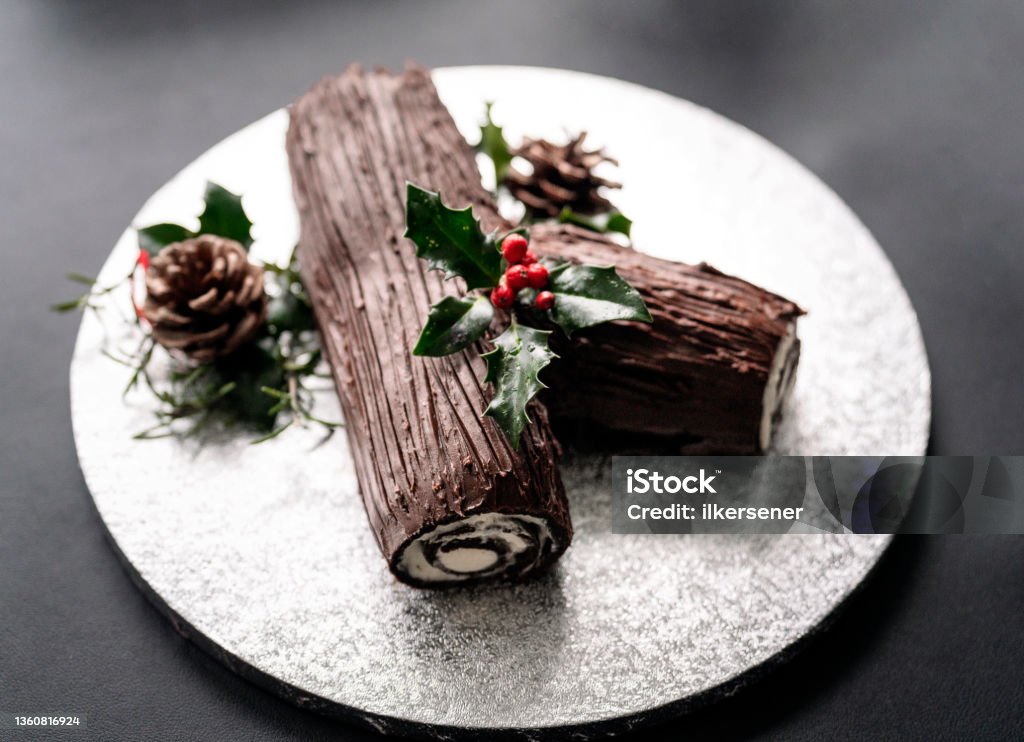 Traditional Christmas Yule Log Cake Yule Log Stock Photo