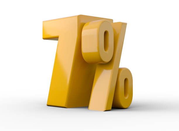 7% 3d illustration. orange seven percent special offer on white background - costless imagens e fotografias de stock