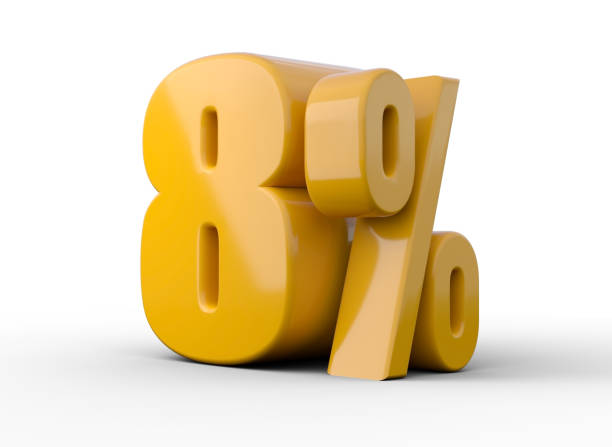 istock 8% 3d illustration. Orange eight percent special offer on white background 1360817891