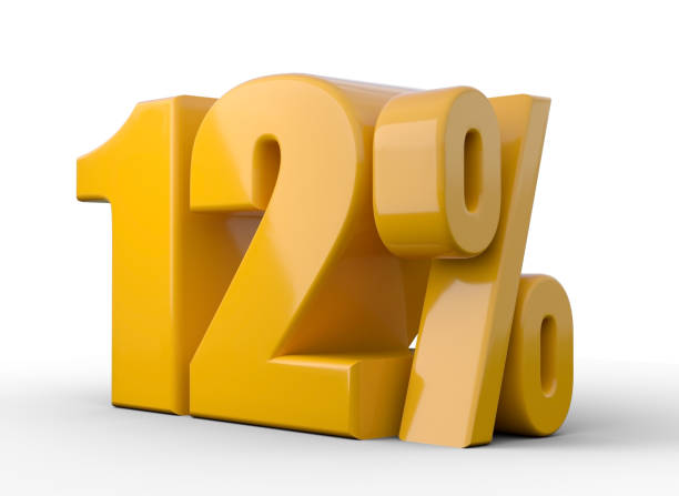 12% 3d illustration. orange twelve percent special offer on white background - costless imagens e fotografias de stock
