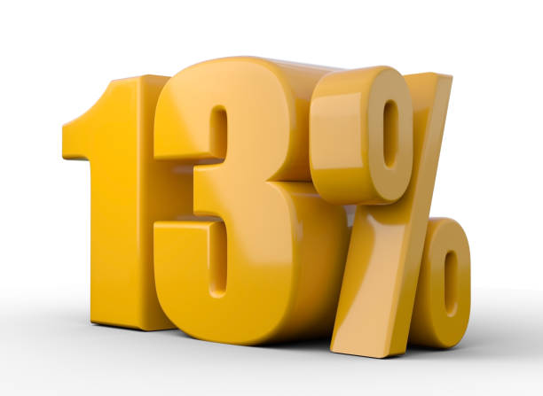istock 13% 3d illustration. Orange thirteen percent special offer on white background 1360817903