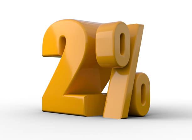 2% d’illustration 3d. offre spéciale rouge zéro pour cent sur fond blanc - costless photos et images de collection