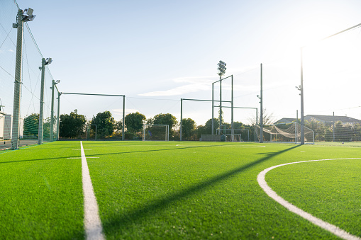 Soccer field, no people.