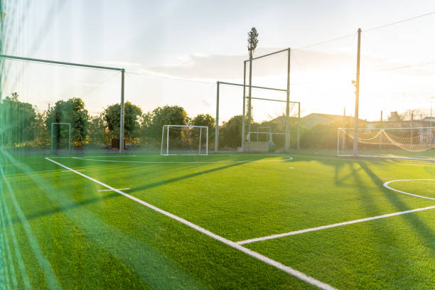 girls' soccer team. soccer field. - soccer soccer field grass artificial turf imagens e fotografias de stock