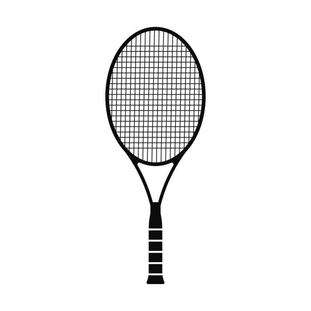 illustrations, cliparts, dessins animés et icônes de icône de la raquette de tennis. silhouette noire. dessin vectoriel. vue verticale. objet isolé sur fond blanc. isoler. - raquette de tennis