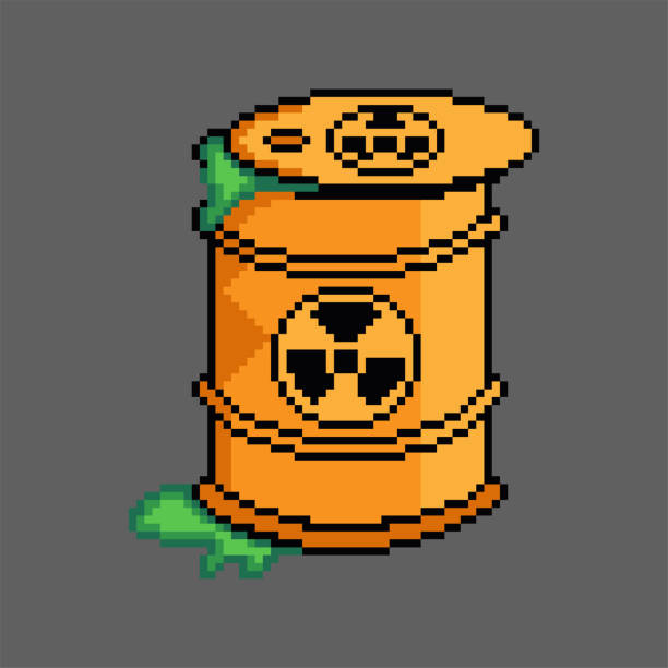 ilustrações, clipart, desenhos animados e ícones de toxic radioactive nuclear waste barrel pixel art para jogos - bomba petrolífera