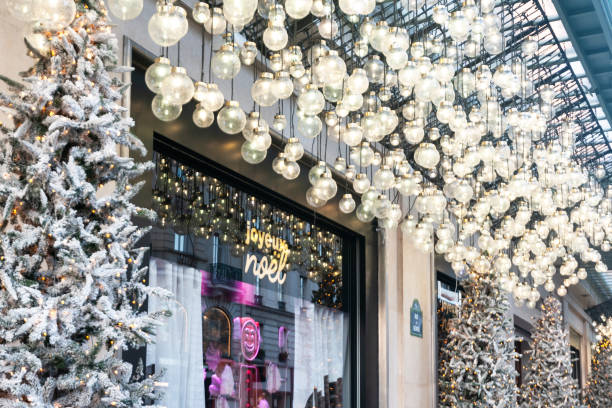 Paris : Christmas tree and light of Le Bon Marché shop. stock photo