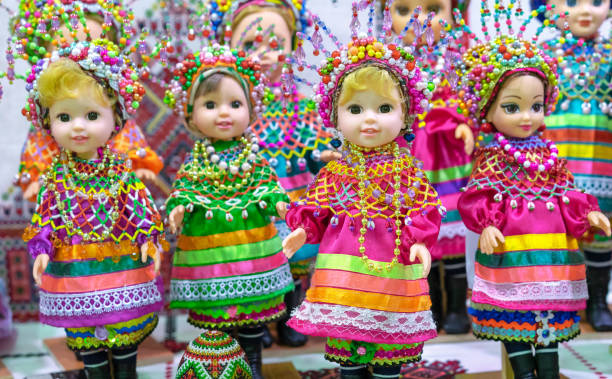 Dolls in bright national Mordovian costumes, a nationality living in Russia. Dolls in bright national Mordovian costumes, a nationality living in Russia. mordovia stock pictures, royalty-free photos & images