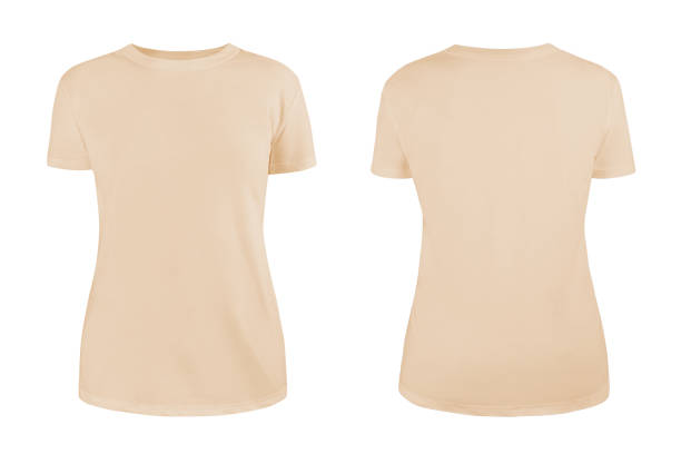 istock Women's beige blank T-shirt template 1360842115