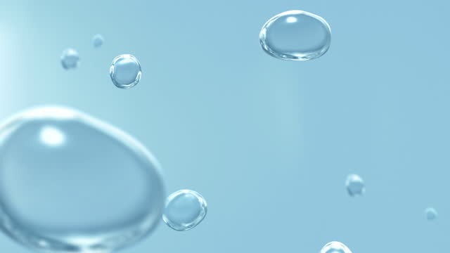 Ascending Transparent Bubbles on Blue and White Loop Background for Beauty and Science of Water and Hydrogen.