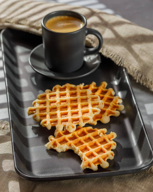 istock Homemade Belgium waffles served on a plate. Selective focus. 1360852278