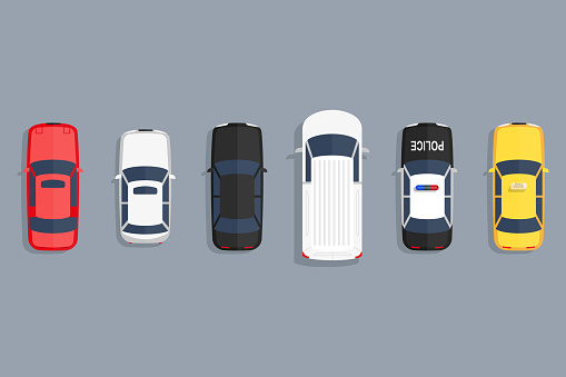 Cars top view set. Vector flat illustration