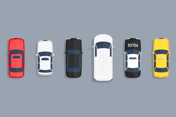 Vector illustration of Cars top view set. Vector flat illustration