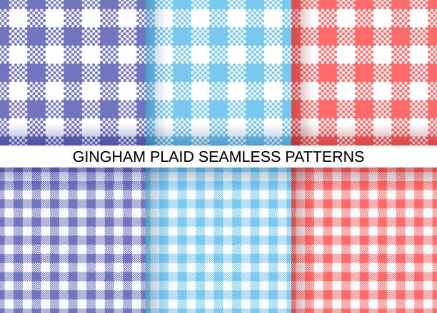 깅엄 원활한 패턴. 확인 배경을 설정합니다. 벡터 일러스트레이션 - blue gingham stock illustrations