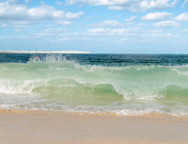 istock wave on the sandy beach of the sea 1360866957