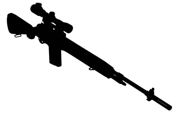 rifle de francotirador basado en m14 silueta negra - bullet belt ammunition cartridge fotografías e imágenes de stock